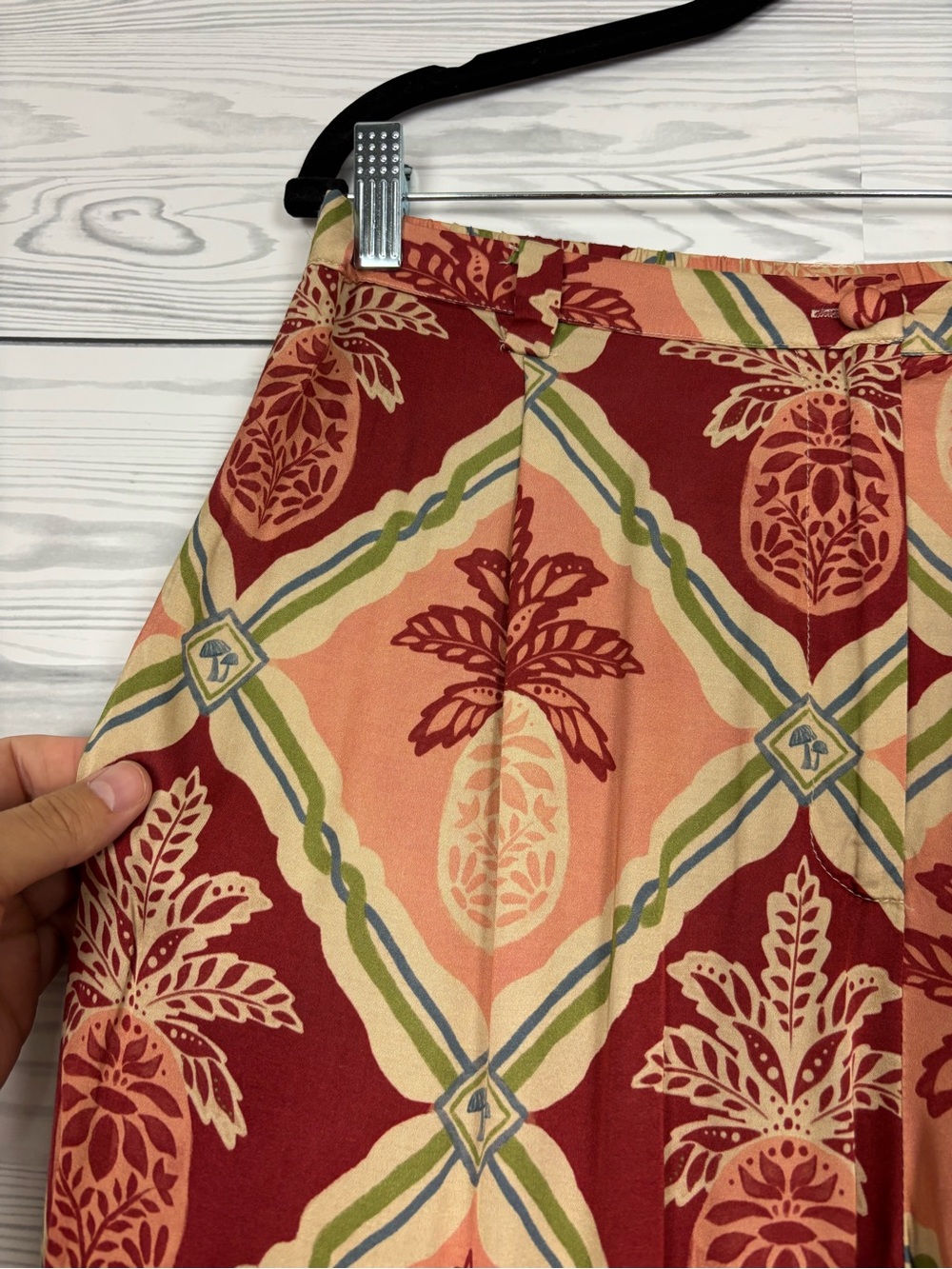 FARM Rio for Anthropologie pineapple satin wide leg palazzo pants size large - Picture 7 of 16